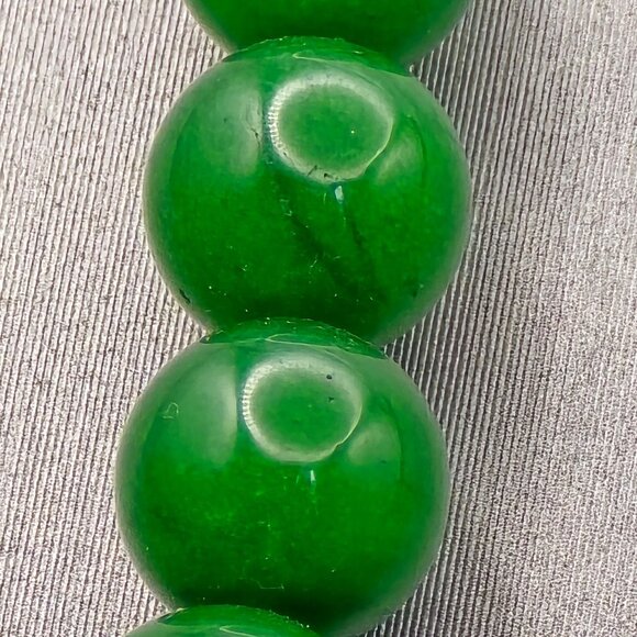 Antique Green Nephrite Jade 6mm Bead Necklace 23" Sterling Etched Fishhook Clasp - Picture 5 of 10